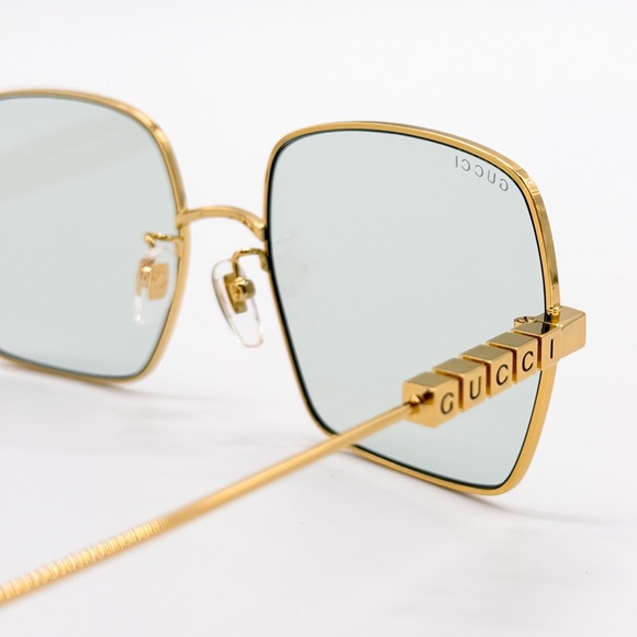 NEW GUCCI GG1434S 003 SQUARE GOLD GREEN WOMEN SUNGLASSES GUCCI - Picture 7 of 12